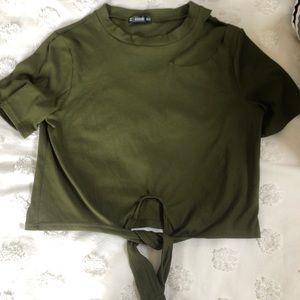 Olive Green Tie Front Top (NWOT)